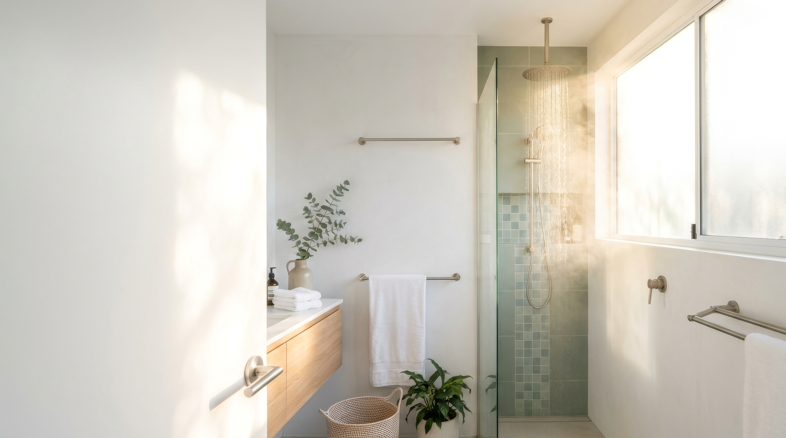 Luxurious modern bathroom with rainfall shower